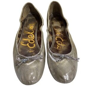 Sam Edelman Felicia Ballet Flats Gold Leather Upper Bow Detail Size 7.5M